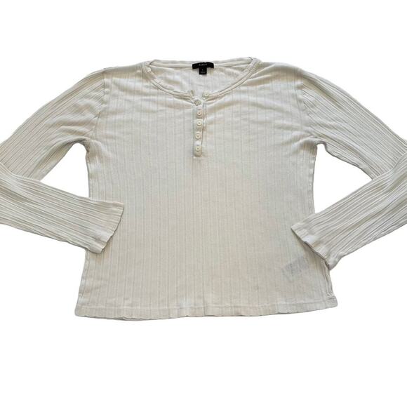 J. Crew Ivory Cotton Blend Pointelle Long Sleeve Henley T-Shirt, Lightweight, L - Picture 1 of 13